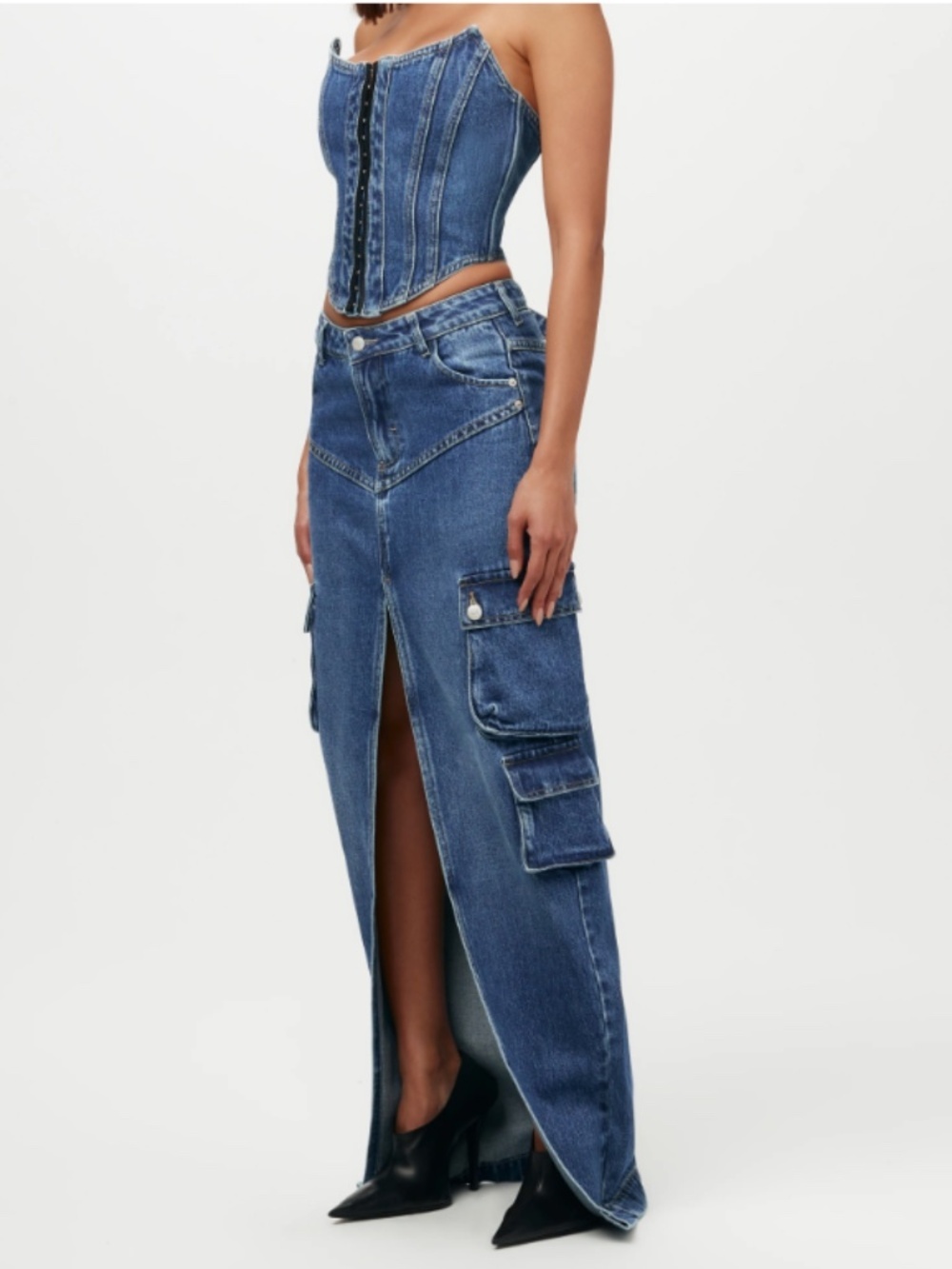 NAKED WARDROBE Sexy CHic Music Festival Cargo Denim Y2K Maxi Skirt - Picture 4 of 4